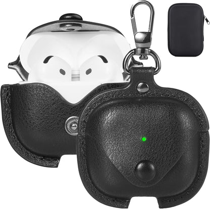 for Airpods 4 Case Leather, for Airpods 4Th Generation Case Cover Leather Airpod Gen 4 Protective Cover with Keychain Compatible with Apple Airpod Generation 4Th 2024, Black