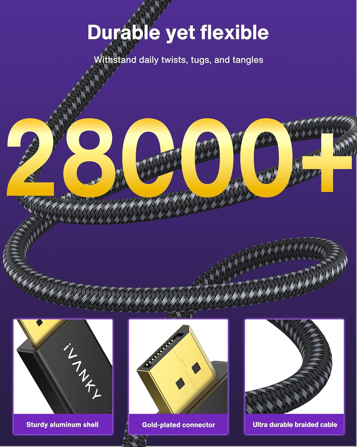 8K Displayport Cable 1.4, VESA Certified DP Cable 6.6Ft (8K@60Hz, 4K@240Hz, 2K@240Hz)Hbr3 Support 32.4Gbps, HDR, HDCP 2.2, Freesync G-Sync, Braided Display Port for Gaming Monitor, Graphics, PC