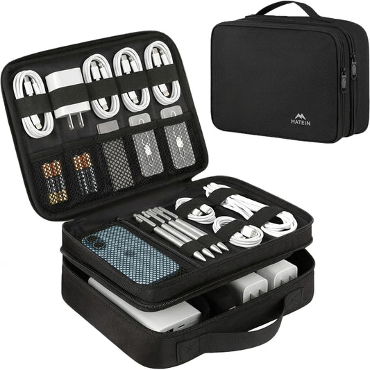 Electronics Organizer Travel Case, Water Resistant Cable Organizer Bag for Travel Essentials, Gifts for Men, Storage Bag for Camera Accessories, Phone, Cord & Tablet, Black
