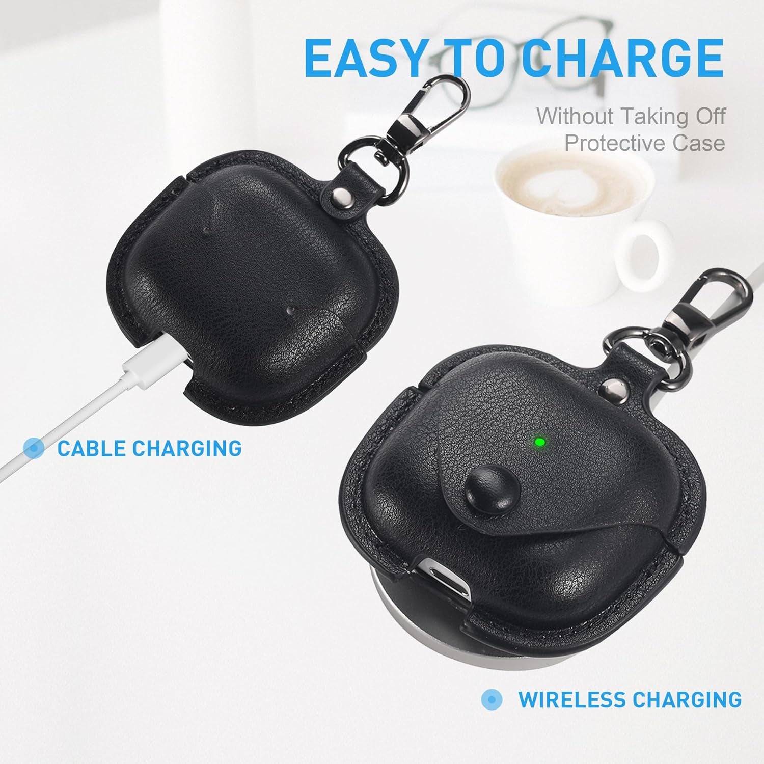 for Airpods 4 Case Leather, for Airpods 4Th Generation Case Cover Leather Airpod Gen 4 Protective Cover with Keychain Compatible with Apple Airpod Generation 4Th 2024, Black