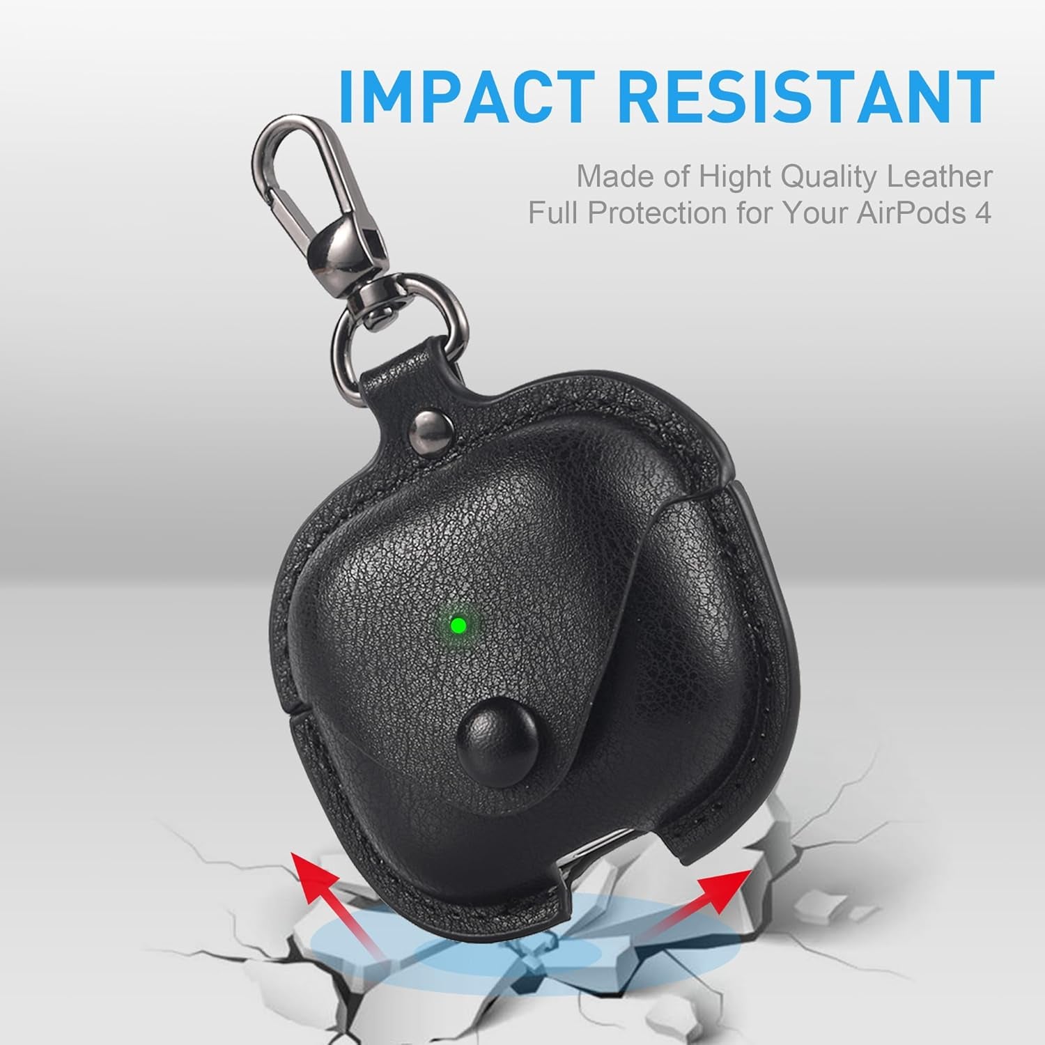 for Airpods 4 Case Leather, for Airpods 4Th Generation Case Cover Leather Airpod Gen 4 Protective Cover with Keychain Compatible with Apple Airpod Generation 4Th 2024, Black