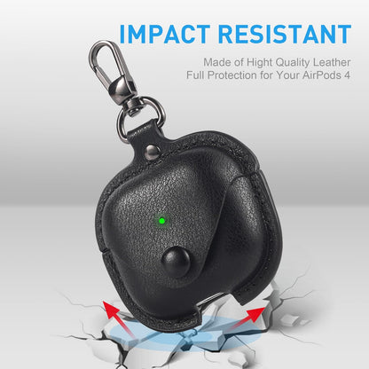 for Airpods 4 Case Leather, for Airpods 4Th Generation Case Cover Leather Airpod Gen 4 Protective Cover with Keychain Compatible with Apple Airpod Generation 4Th 2024, Black