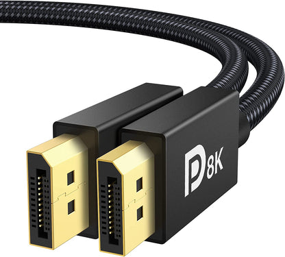 8K Displayport Cable 1.4, VESA Certified DP Cable 6.6Ft (8K@60Hz, 4K@240Hz, 2K@240Hz)Hbr3 Support 32.4Gbps, HDR, HDCP 2.2, Freesync G-Sync, Braided Display Port for Gaming Monitor, Graphics, PC