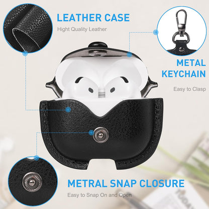 for Airpods 4 Case Leather, for Airpods 4Th Generation Case Cover Leather Airpod Gen 4 Protective Cover with Keychain Compatible with Apple Airpod Generation 4Th 2024, Black